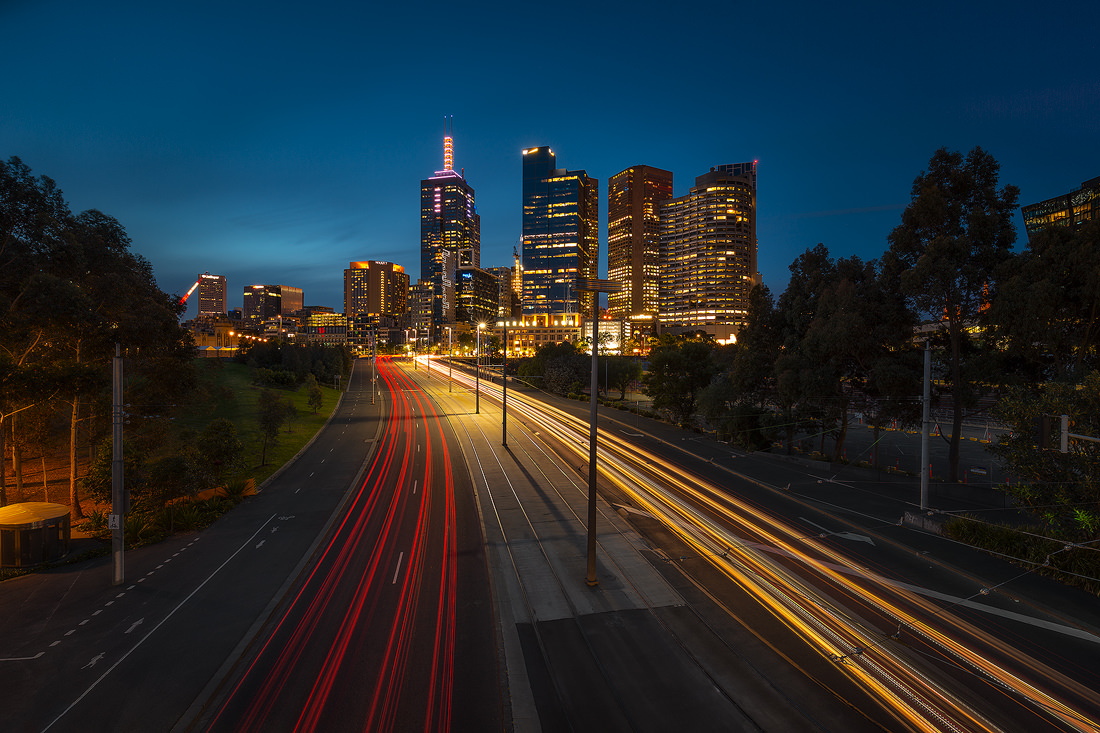 A dark night along Melbournes Batman Avenue.