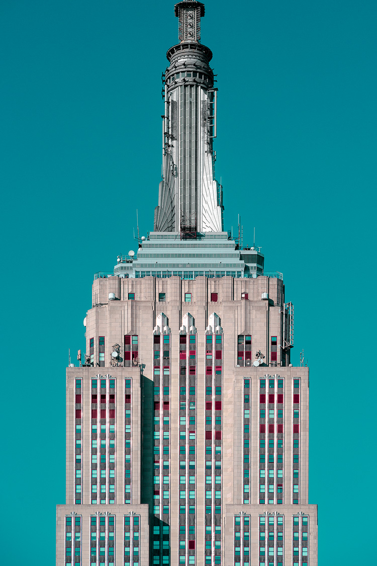 The iconic art deco top of the Empire State Building in New York.