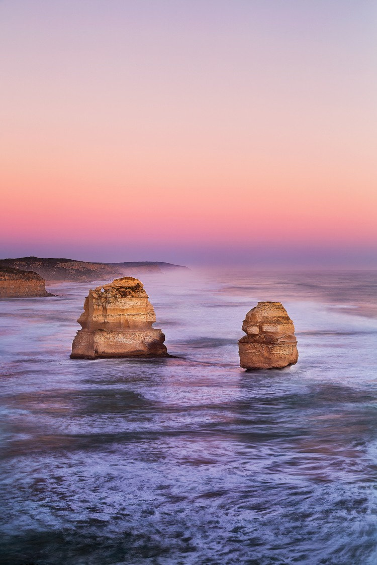 A pastel morning with God and Magog on the Great Ocean Road