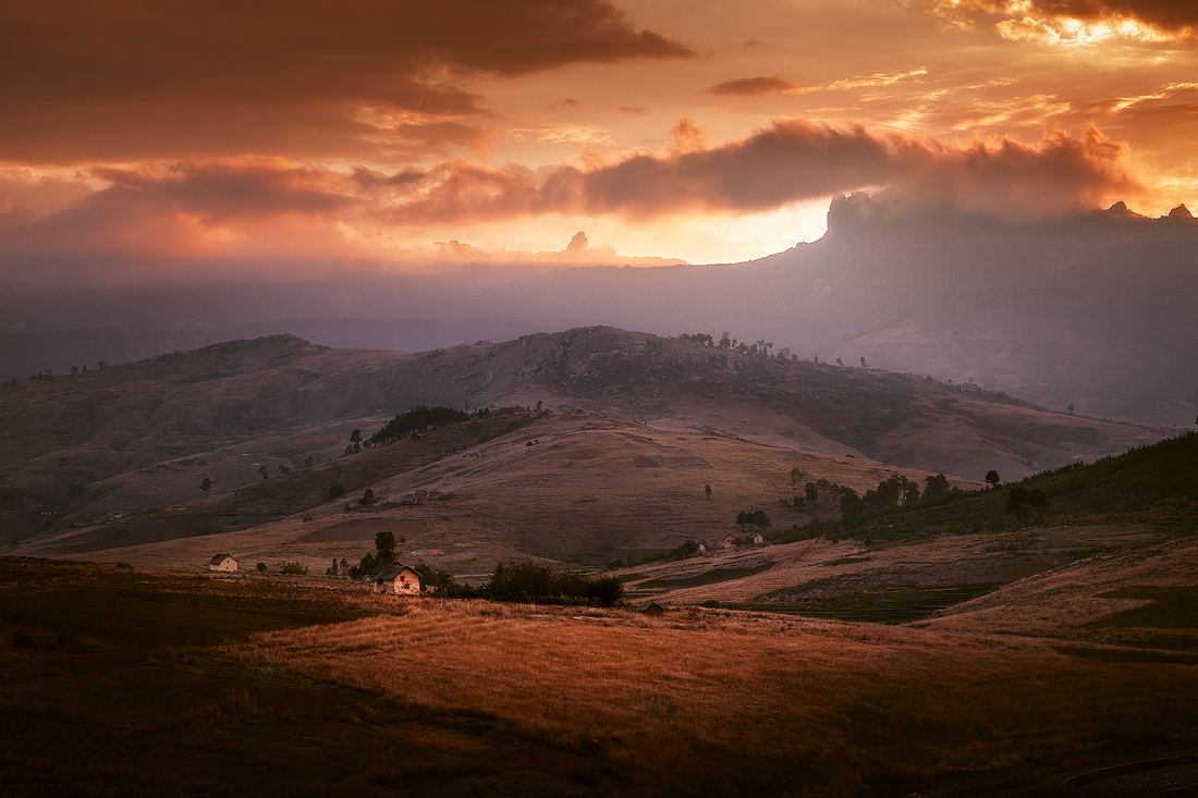 Small farms in the hills below the Andringitra Mountains