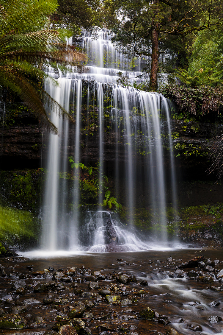 The many tiers of Russell Falls in Tasmania
